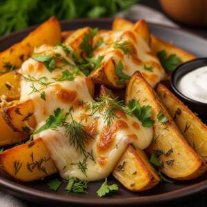 Baked Potato Wedges with Kashkaval and Herbs