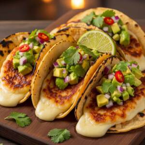 Grilled Kashkaval Tacos with Spicy Avocado Salsa